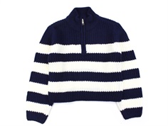 Kids ONLY maritime blue/cloud dancer striped zip pullover knit sweater